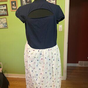 eShakti Dress 2X/20 with Blue top with keyhole front and bird design lined skirt